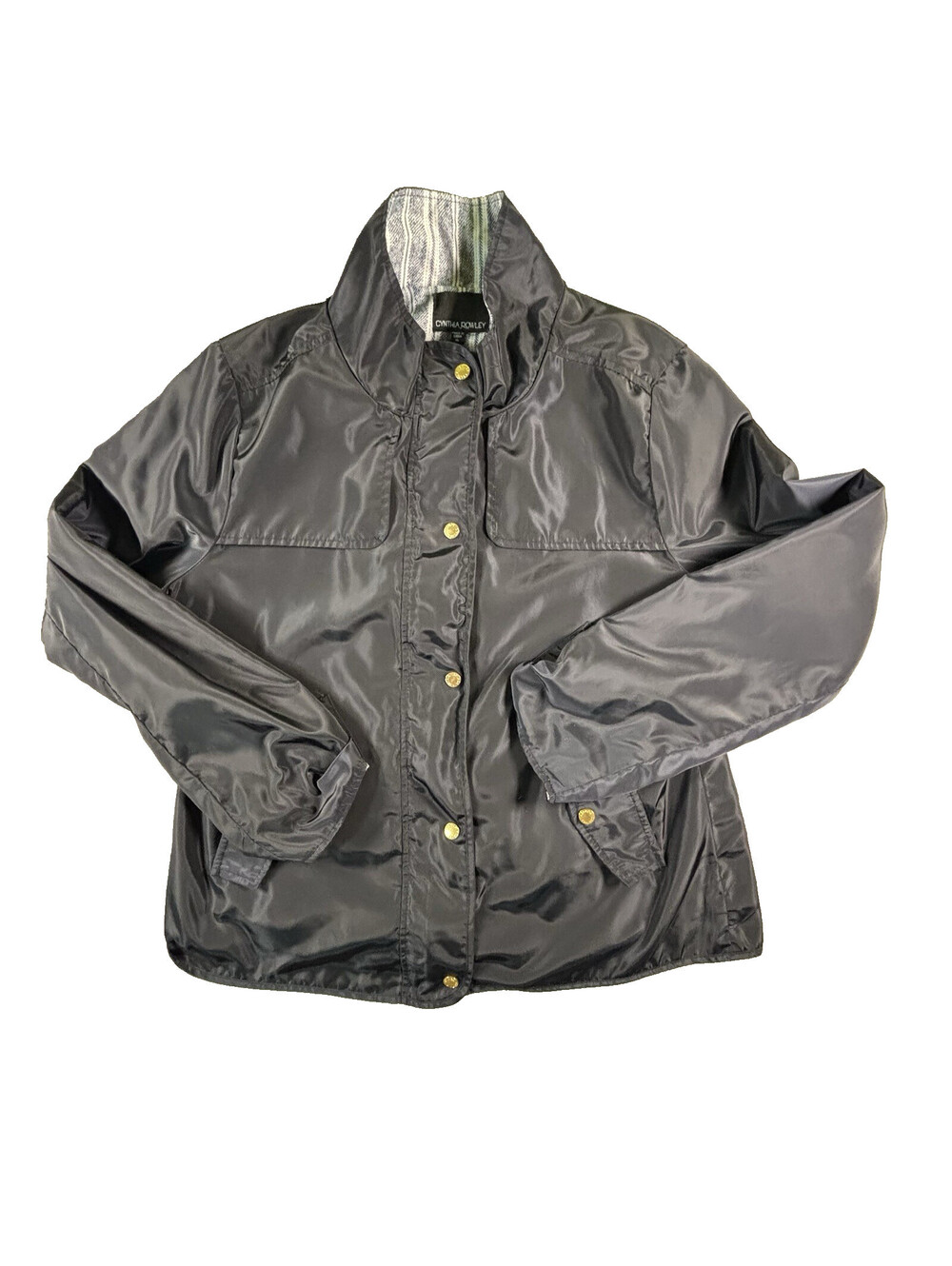 Cynthia Rowley Women’s XL Black Lightweight Jacket Gold Snaps Windbreaker Coat